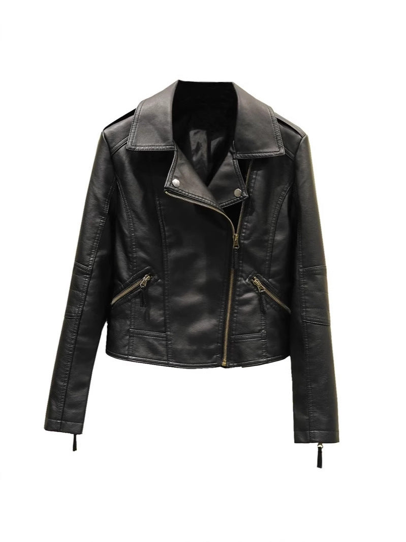 Black cropped lapel leather jacket – a classic cool style, a fashionable item suitable for various scenes