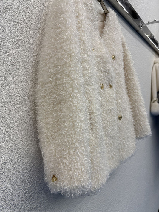 Off-white double-breasted plush coat