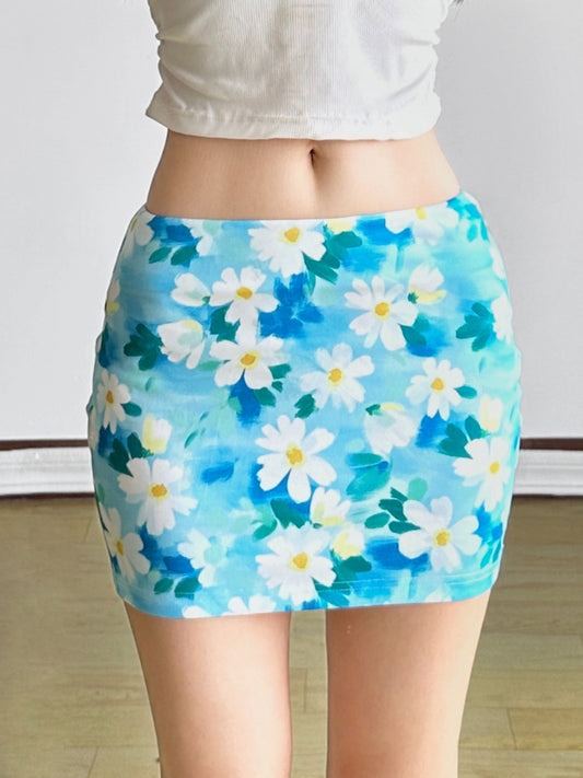 Summer Daisy Print High-Waist Mini Skirt – Slim Fit Floral Skater Skirt (S–XL)
