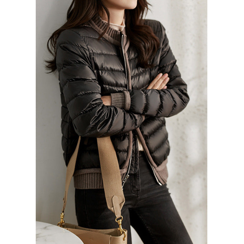 Lightweight Short Down Jacket – Women’s Slim Fit Warm Puffer Coat with Stand Collar