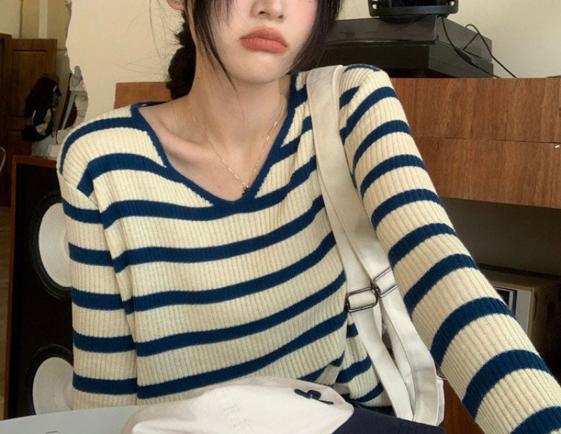 V-neck striped sweater