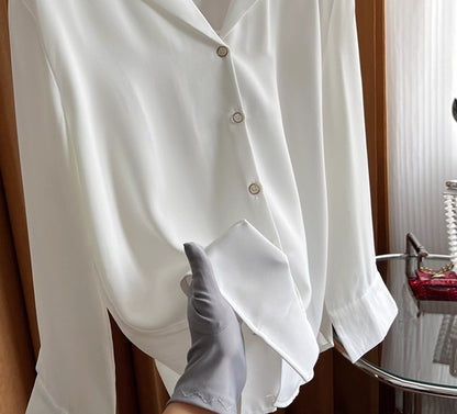 White Satin Long Sleeve Shirt – Elegant Women’s Office Blouse