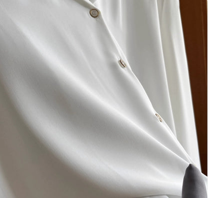 White Satin Long Sleeve Shirt – Elegant Women’s Office Blouse