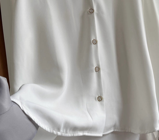 White Satin Long Sleeve Shirt – Elegant Women’s Office Blouse
