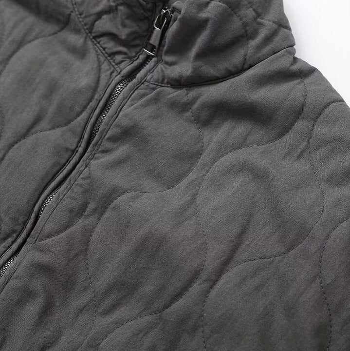 Minimalist Quilted Padded Jacket – Unisex Dark Gray Casual Loose Fit Zip-Up Coat