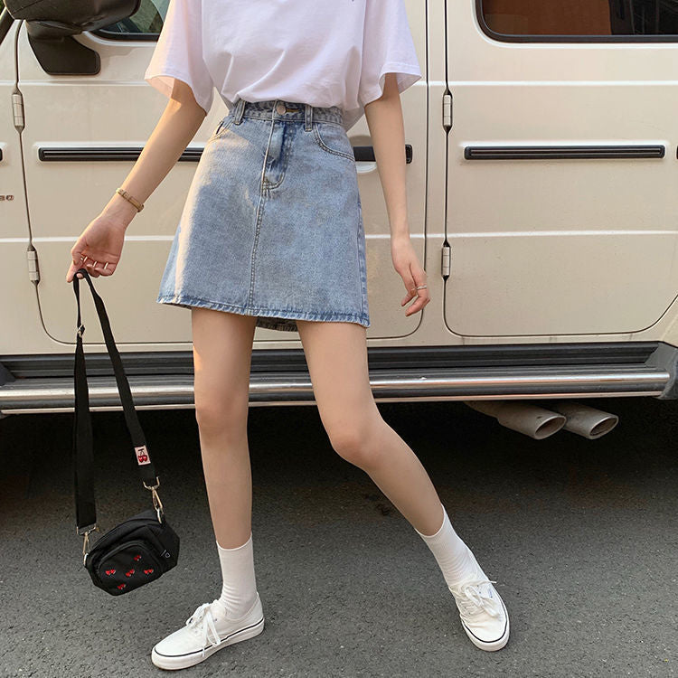 Basic High-Waisted A-Line Denim Mini Skirt for Women (Sizes S–XL)
