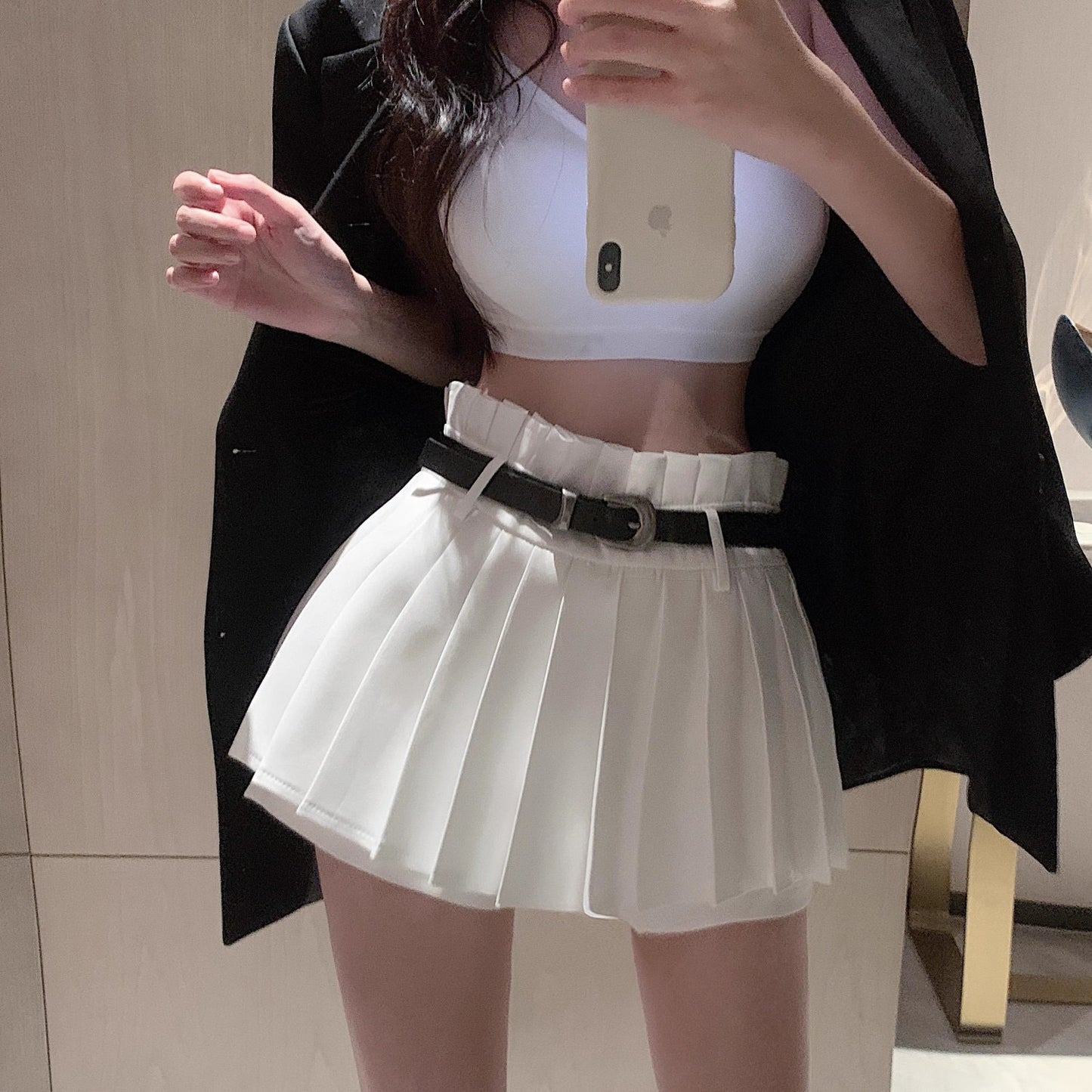 High Waist Pleated Skirt Shorts – A-Line Elastic Waist Mini Skort with Belt (S–XL)
