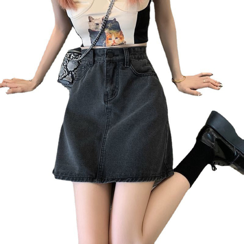 High-Waisted Black Denim A-Line Skirt – Women's Casual Slim Fit Jean Skirt (Sizes S–XL)