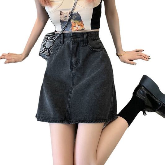 High-Waisted Black Denim A-Line Skirt – Women's Casual Slim Fit Jean Skirt (Sizes S–XL)