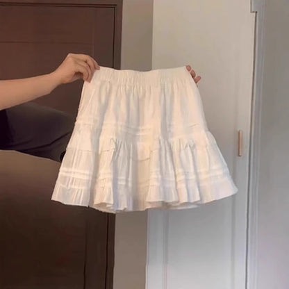 White Ruffle Tiered High Waist Mini Skirt – Cotton Elastic Waist Skirt (S–XL)