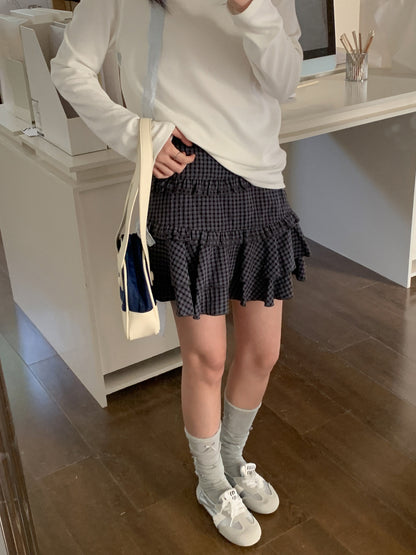 Sweet Ruffled High Waist Plaid Mini Skirt – Sizes S to XL