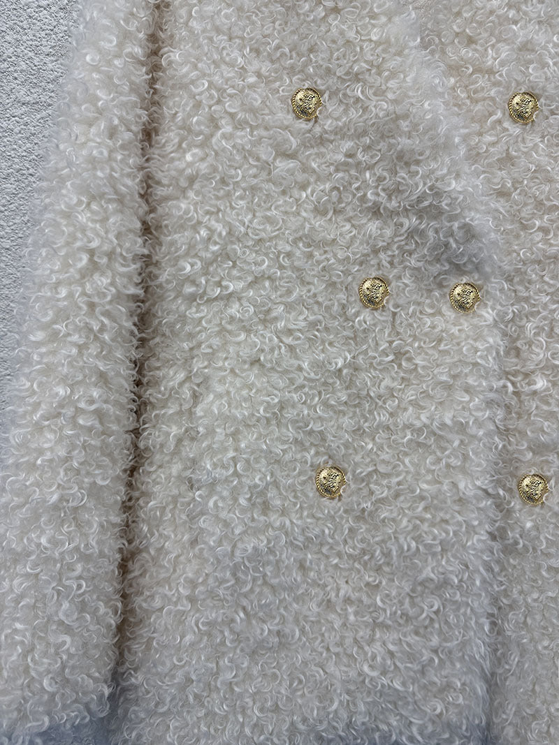 Off-white double-breasted plush coat