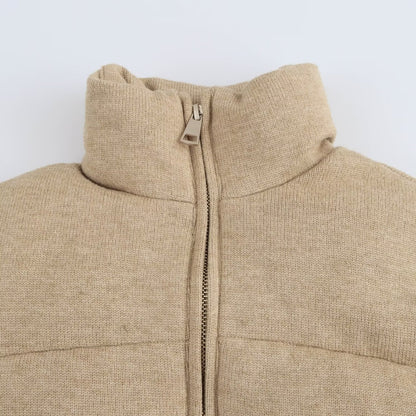 Light camel stand-up collar short puffer jacket (loose drop shoulder sleeve design)