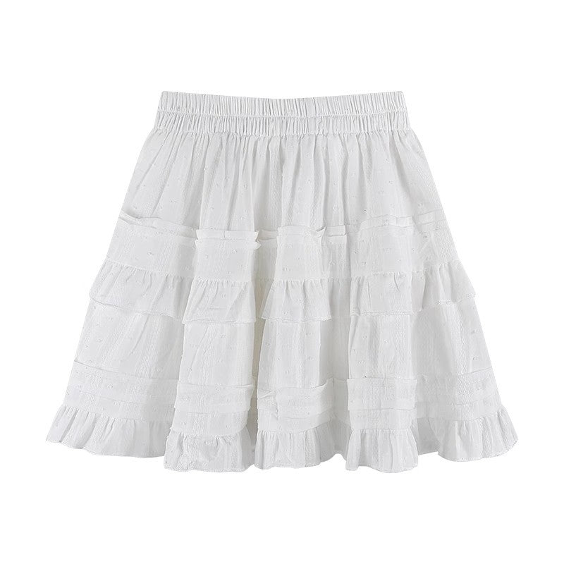 White Ruffle Tiered High Waist Mini Skirt – Cotton Elastic Waist Skirt (S–XL)
