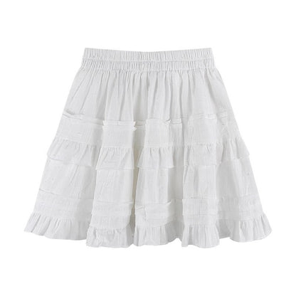 White Ruffle Tiered High Waist Mini Skirt – Cotton Elastic Waist Skirt (S–XL)