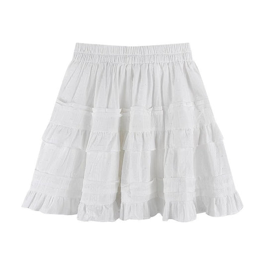 White Ruffle Tiered High Waist Mini Skirt – Cotton Elastic Waist Skirt (S–XL)