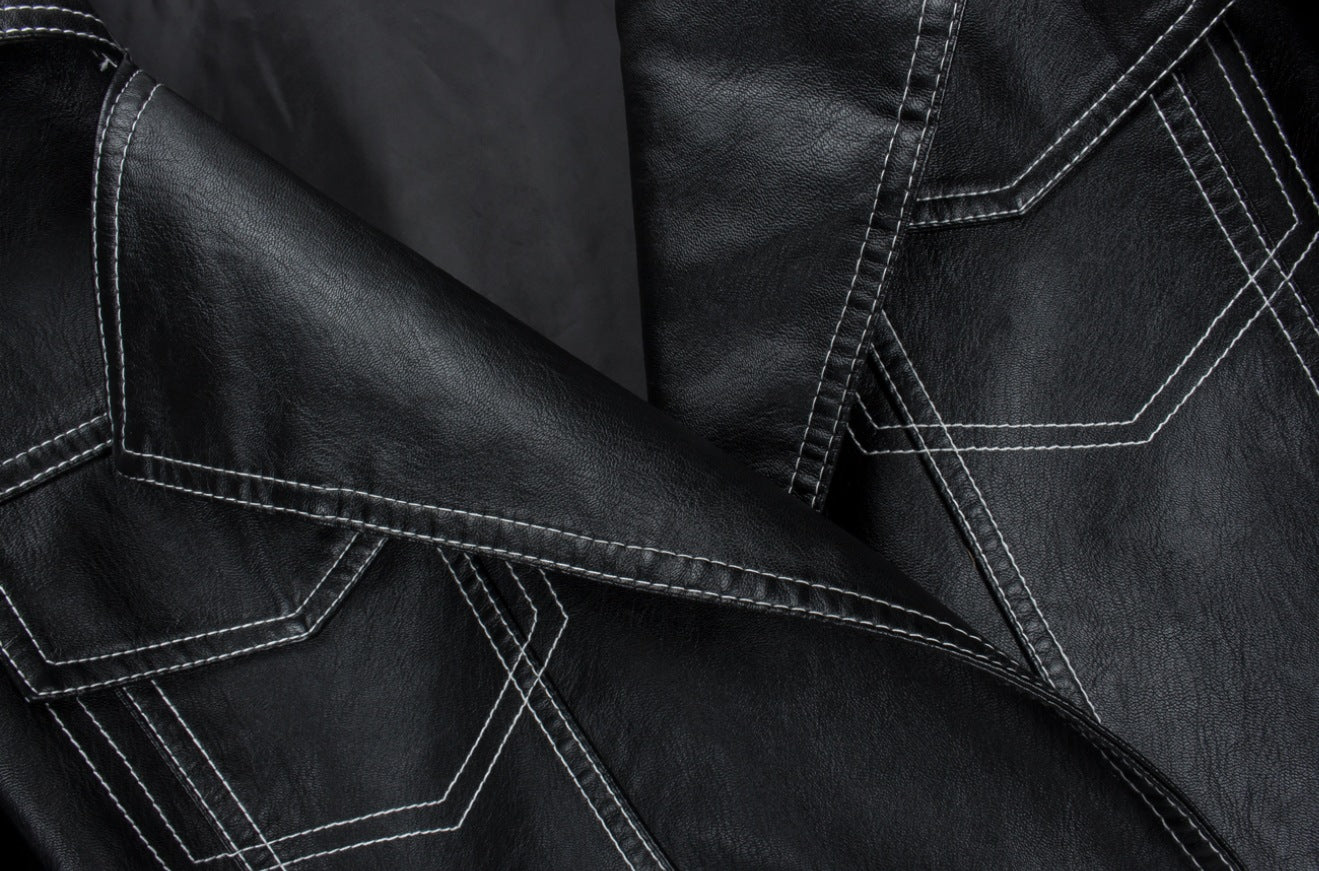 Black topstitched cropped leather jacket – a trendy and avant-garde style, a fashionable and avant-garde item suitable for various scenes