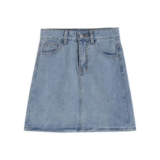 Basic High-Waisted A-Line Denim Mini Skirt for Women (Sizes S–XL)