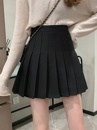 Basic High-Waisted Pleated Mini Skirt – Women's A-Line School Style Skirt (Sizes S–XL)