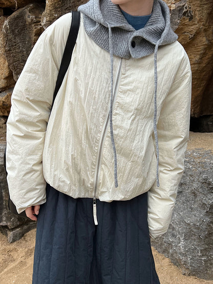 Minimalist Short Padded Jacket – Unisex Loose Fit Lightweight Warm Winter Coat