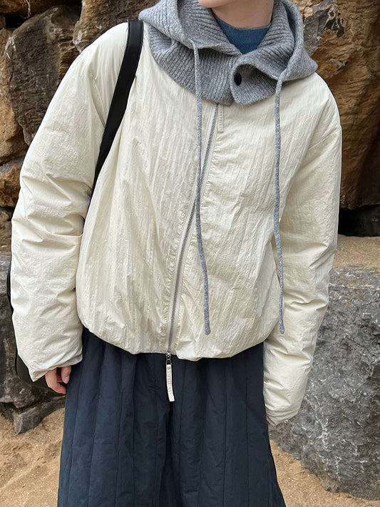 Minimalist Short Padded Jacket – Unisex Loose Fit Lightweight Warm Winter Coat