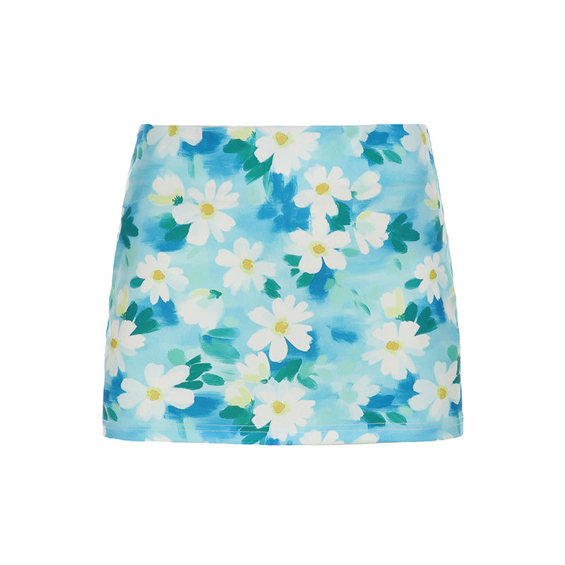 Summer Daisy Print High-Waist Mini Skirt – Slim Fit Floral Skater Skirt (S–XL)