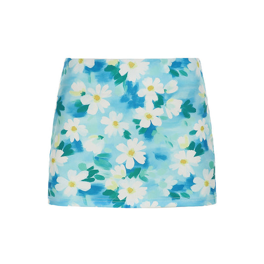 Summer Daisy Print High-Waist Mini Skirt – Slim Fit Floral Skater Skirt (S–XL)