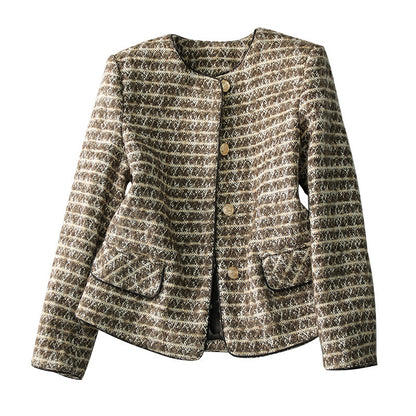 Vintage Plaid Tweed Jacket – Elegant Women’s Autumn Winter Chanel-Inspired Short Cardigan Blazer