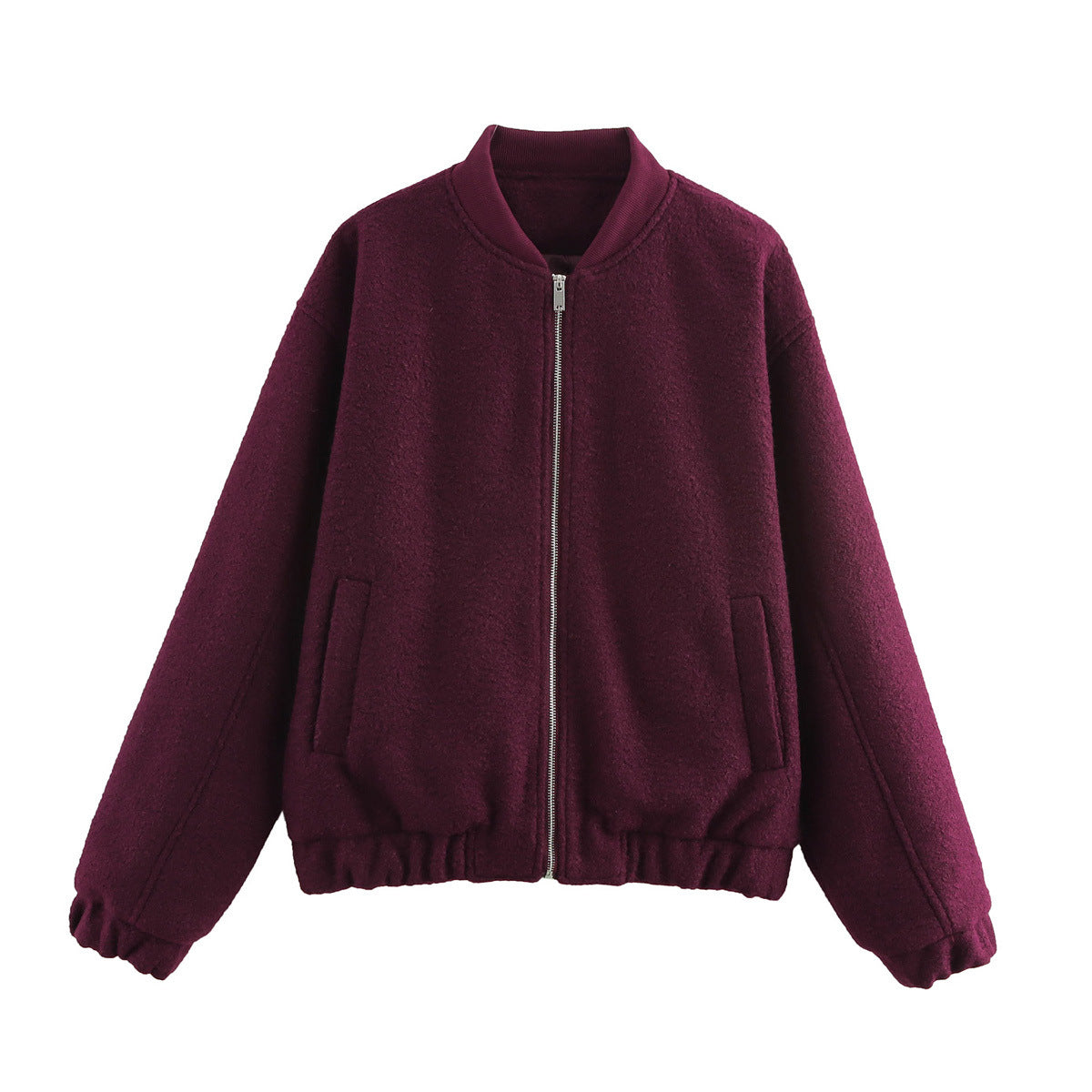 Burgundy baseball collar zip-up jacket