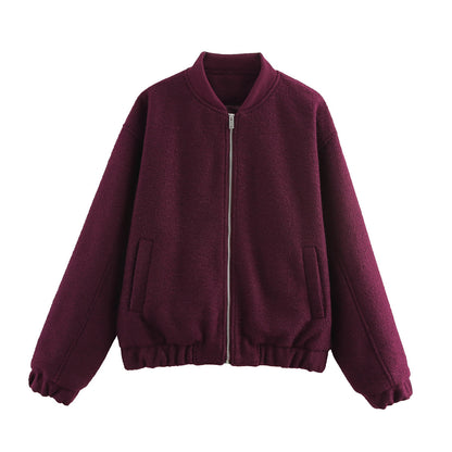 Burgundy baseball collar zip-up jacket