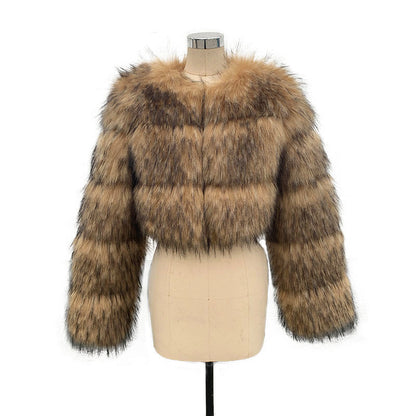 Fashion Faux Fur Short Jacket – Women’s Warm Fluffy Long Sleeve Coat