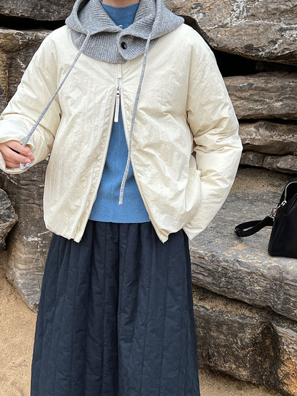 Minimalist Short Padded Jacket – Unisex Loose Fit Lightweight Warm Winter Coat