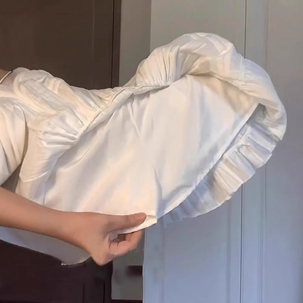 White Ruffle Tiered High Waist Mini Skirt – Cotton Elastic Waist Skirt (S–XL)