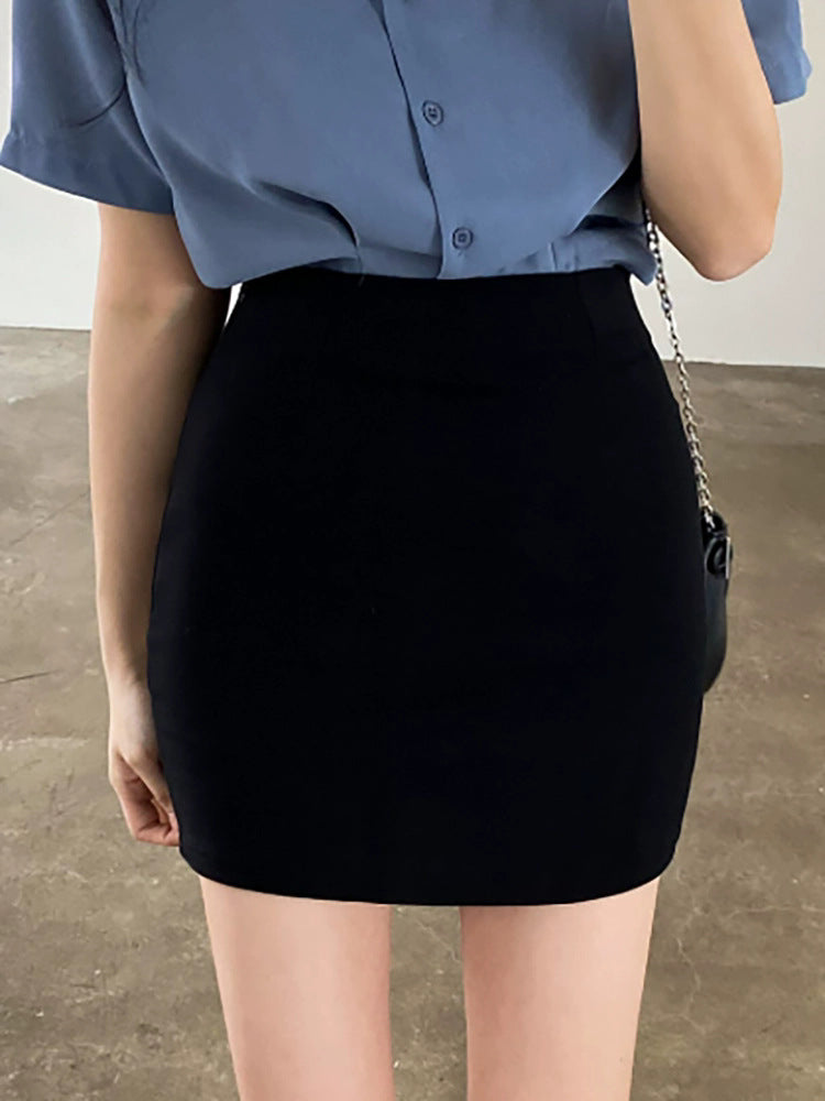Minimalist High-Waisted Black Bodycon Mini Skirt – Slim Fit Stretch Knit Skirt for Women (S–XL)