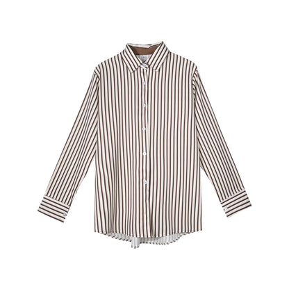 Vertical Striped Loose Long Sleeve Shirt – Women’s Casual Oversized Blouse