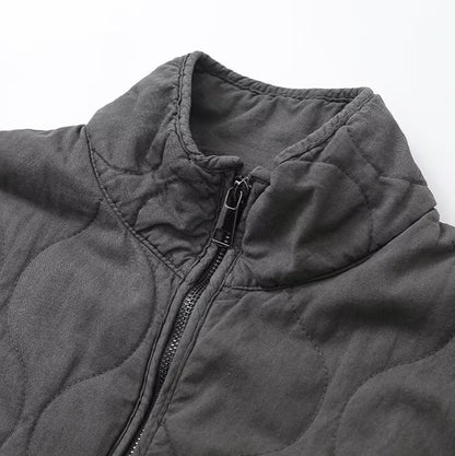 Minimalist Quilted Padded Jacket – Unisex Dark Gray Casual Loose Fit Zip-Up Coat