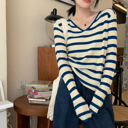 V-neck striped sweater