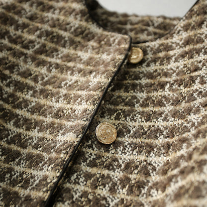 Vintage Plaid Tweed Jacket – Elegant Women’s Autumn Winter Chanel-Inspired Short Cardigan Blazer