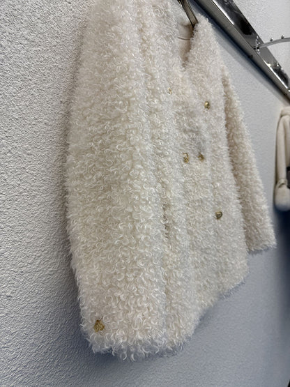 Off-white double-breasted plush coat