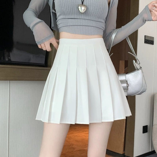 High-Waisted Pleated A-Line Mini Skirt – White School Style Skater Skirt (S–XL)