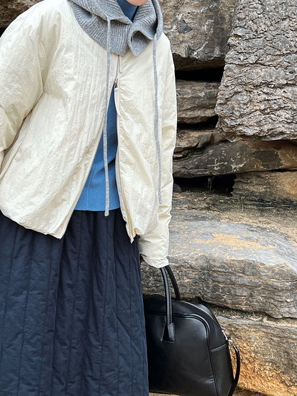 Minimalist Short Padded Jacket – Unisex Loose Fit Lightweight Warm Winter Coat