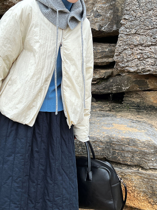 Minimalist Short Padded Jacket – Unisex Loose Fit Lightweight Warm Winter Coat