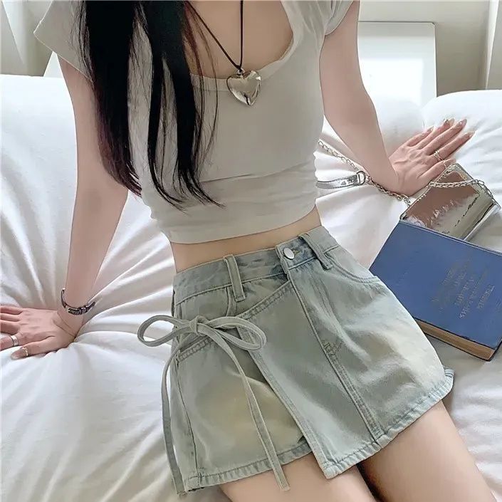 High Waist Tie-Side Denim Mini Skirt – A-Line Slim Fit Skirt for Women (S–XL)
