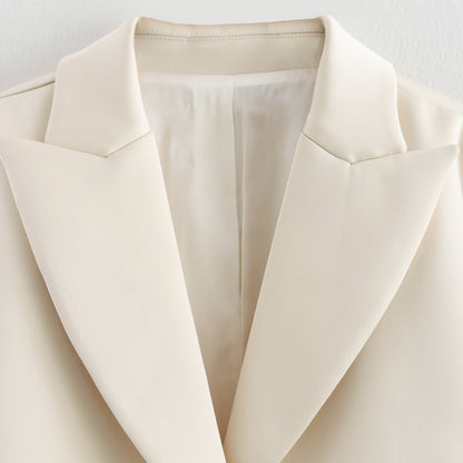 Minimalist Ivory White Blazer – Women’s Single-Breasted Short Suit Jacket