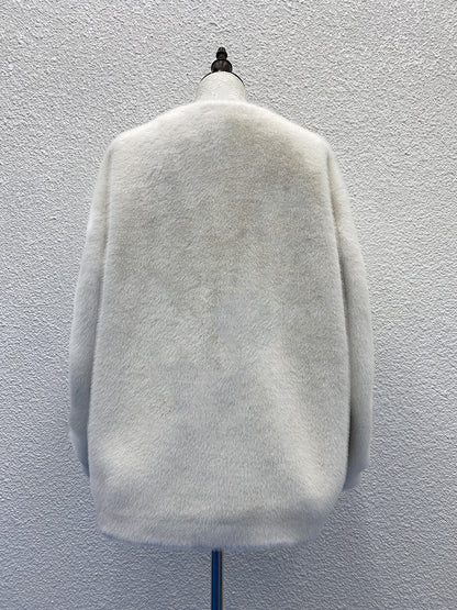 White Pearl Button Plush Coat - Elegant and Refined, Delivering a Luxurious Winter Style