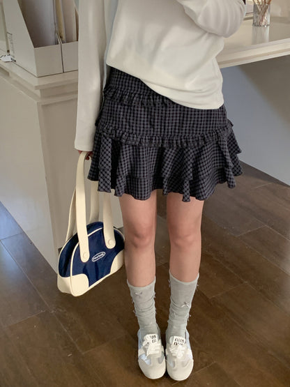 Sweet Ruffled High Waist Plaid Mini Skirt – Sizes S to XL