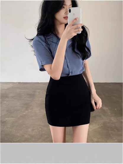 Minimalist High-Waisted Black Bodycon Mini Skirt – Slim Fit Stretch Knit Skirt for Women (S–XL)