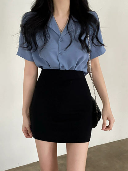 Minimalist High-Waisted Black Bodycon Mini Skirt – Slim Fit Stretch Knit Skirt for Women (S–XL)