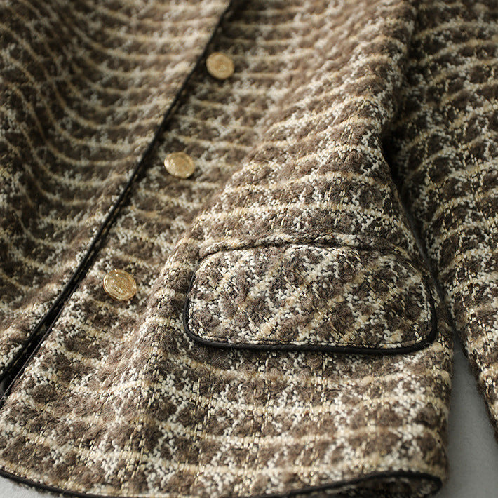 Vintage Plaid Tweed Jacket – Elegant Women’s Autumn Winter Chanel-Inspired Short Cardigan Blazer