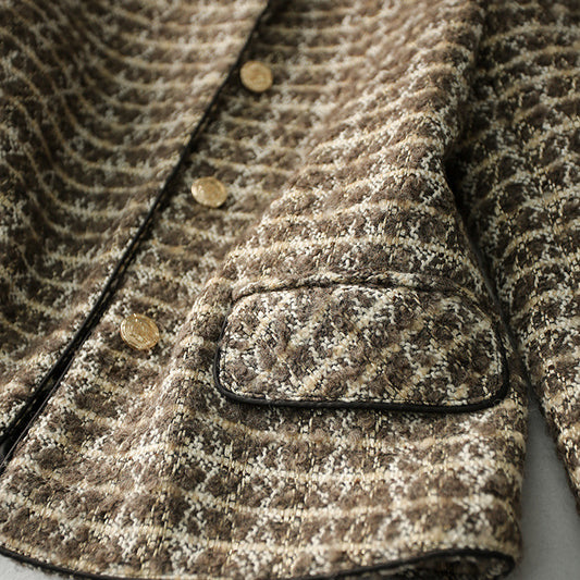 Vintage Plaid Tweed Jacket – Elegant Women’s Autumn Winter Chanel-Inspired Short Cardigan Blazer